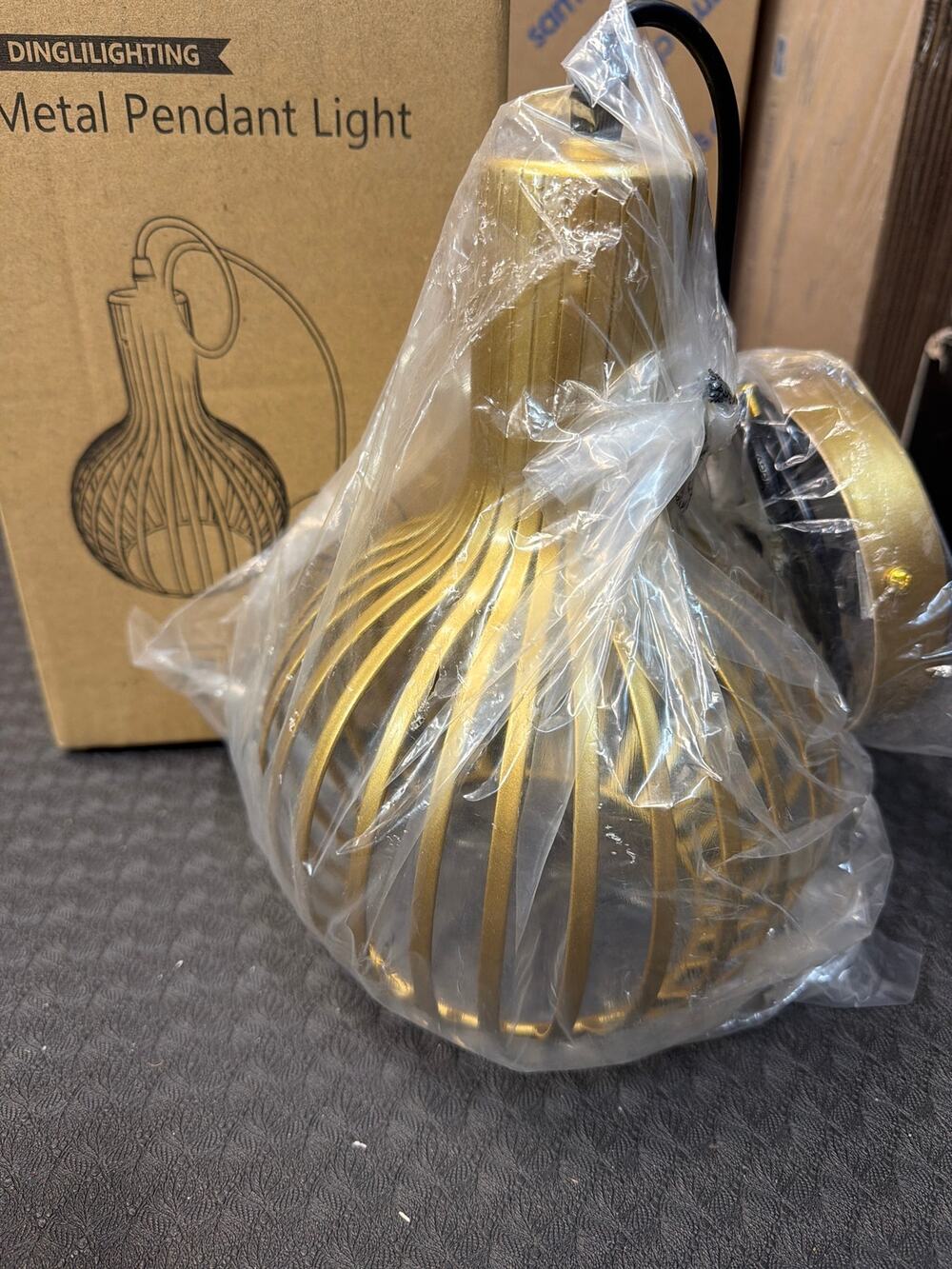 Metal Pendant Light 10 “ x 7”x 7” (Gold) new with box